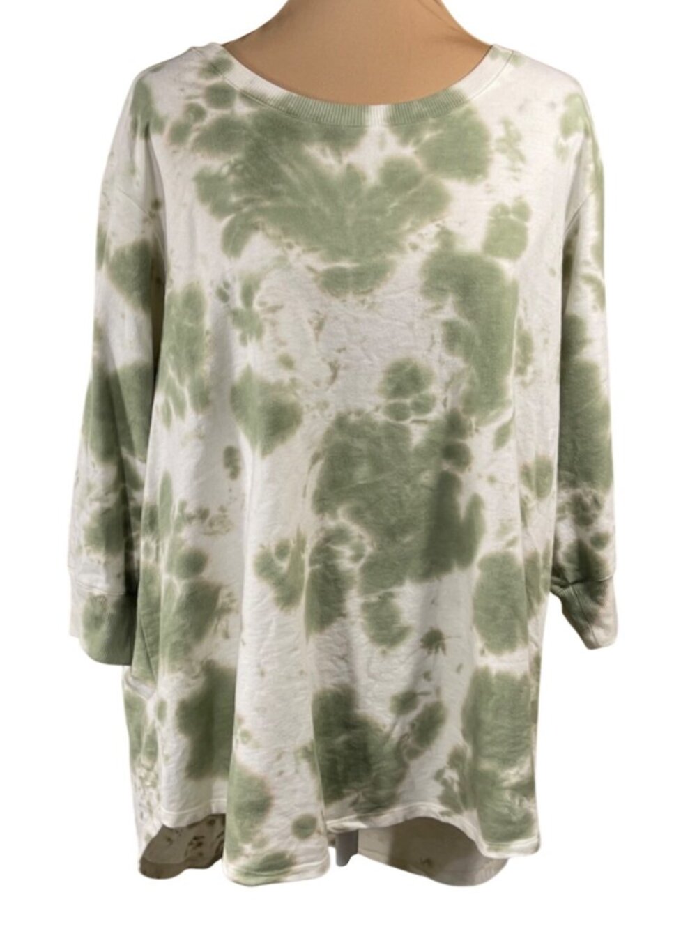 Jane & Delancey Tunic Top Tee Size 1X Tye Dye Green White 3/4 Sleeve